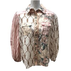 Zimmermann Moonshine Printed Shirt Blouse Pastel Pink Ramie Womens 2 8 Coquette